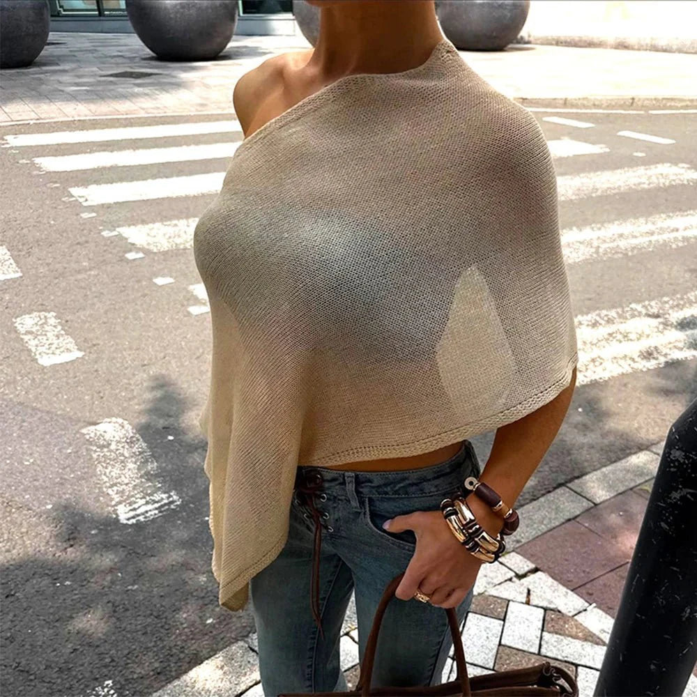 Jade Asymmetrical Sheer Poncho Top