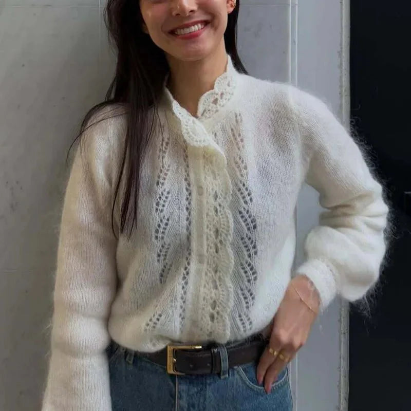 Lia White Lace Knit Cardigan