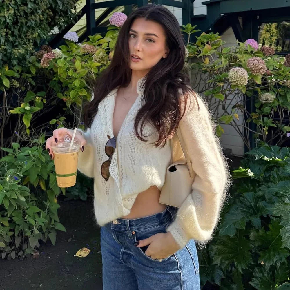 Lia White Lace Knit Cardigan