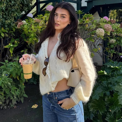 Lia White Lace Knit Cardigan