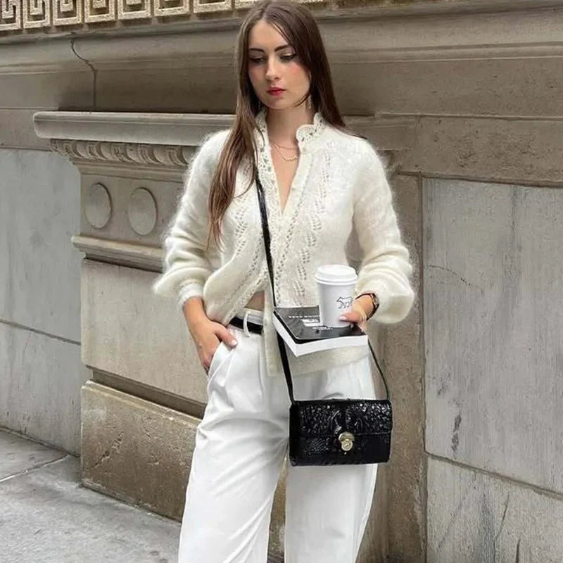 Lia White Lace Knit Cardigan