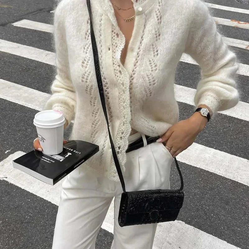 Lia White Lace Knit Cardigan
