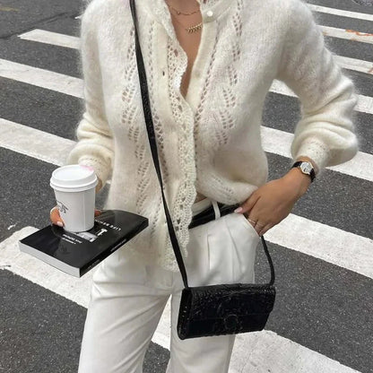 Lia White Lace Knit Cardigan