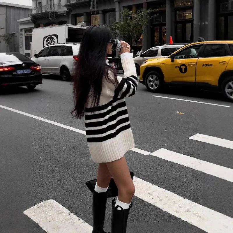 Flora Oversized Turtle Neck Striped Sweater