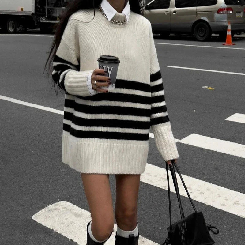 Flora Oversized Turtle Neck Striped Sweater