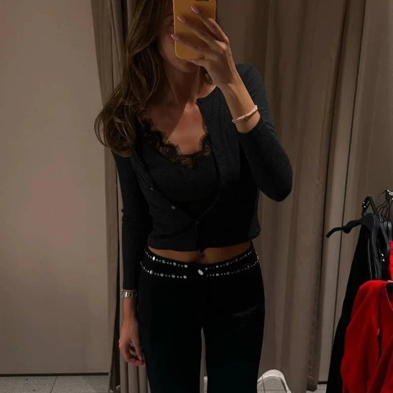 Ada Paneled Lace Trim Top