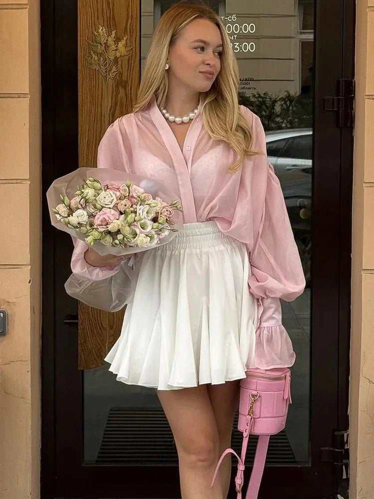 Brielle Button Down Sheer Blouse