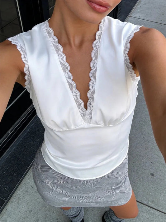 Francesca Deep Neck Satin Top