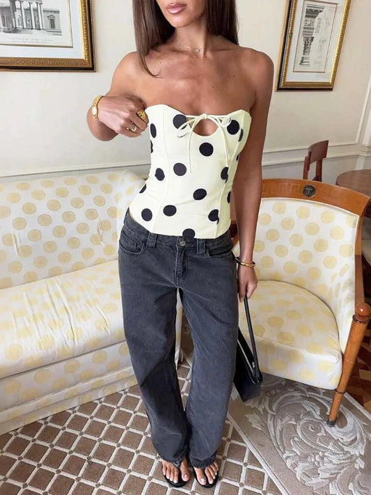 Jaida Polka Dot Strapless Top