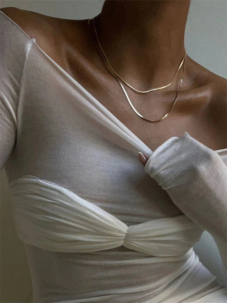 Sara Mesh Sheer Off-shoulder Top