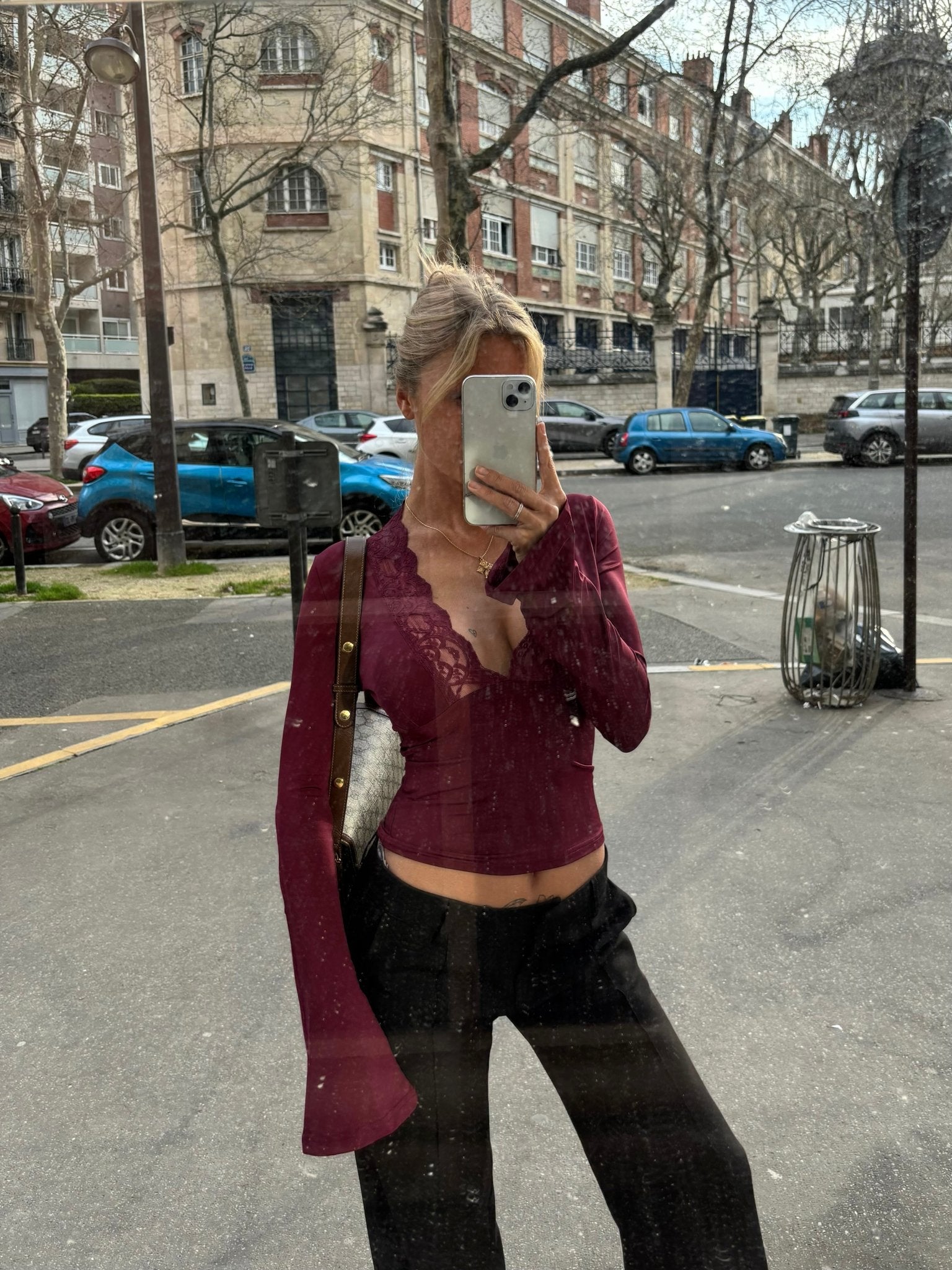 Gaelle Bell Sleeves Lace Trim Top